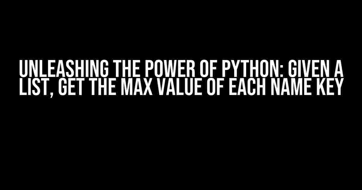 Unleashing the Power of Python: Given a List, Get the Max Value of Each Name Key